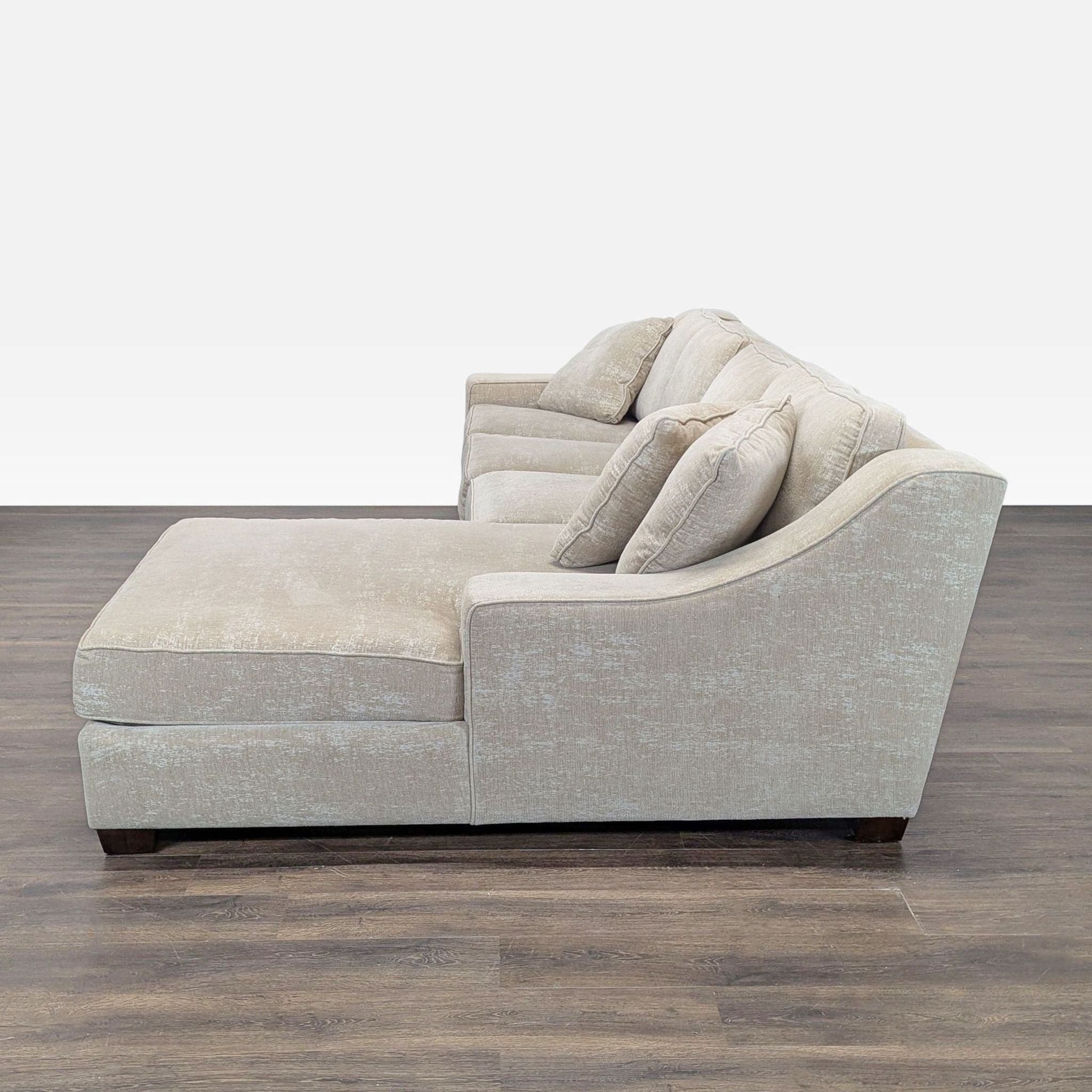 Modern Beige Sectional Sofa with Chaise and Throw Pillows - Thumbnail 5