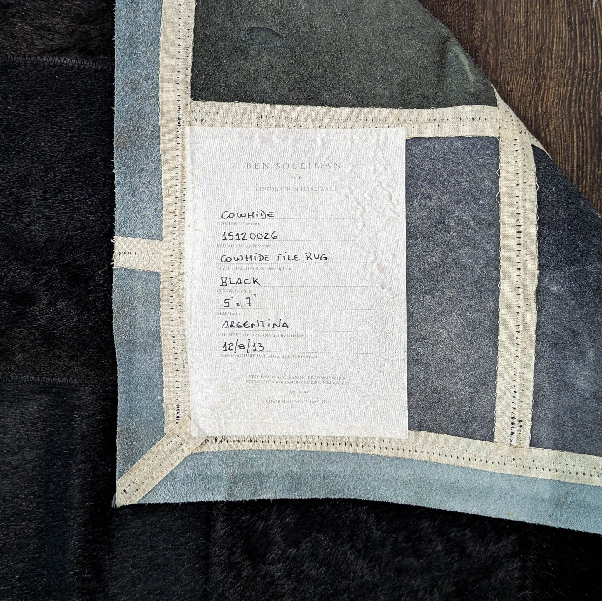 Restoration Hardware 5’ x 7’ Black Patchwork Cowhide Rug - Thumbnail 4