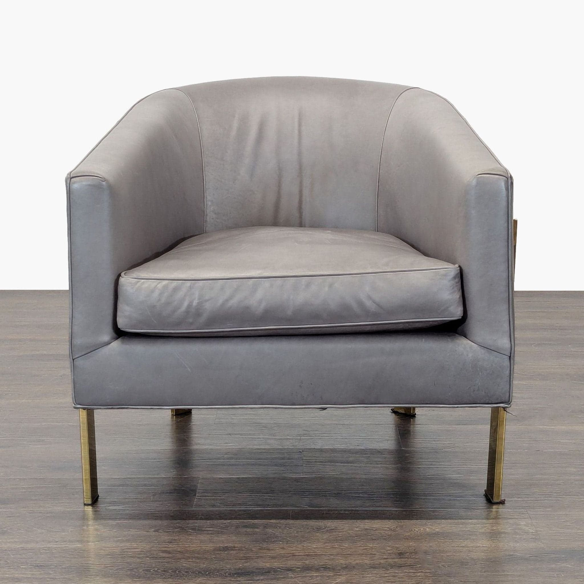 Restoration Hardware Reginald Modern Grey Leather Lounge Chair with Brass Frame - Image 1