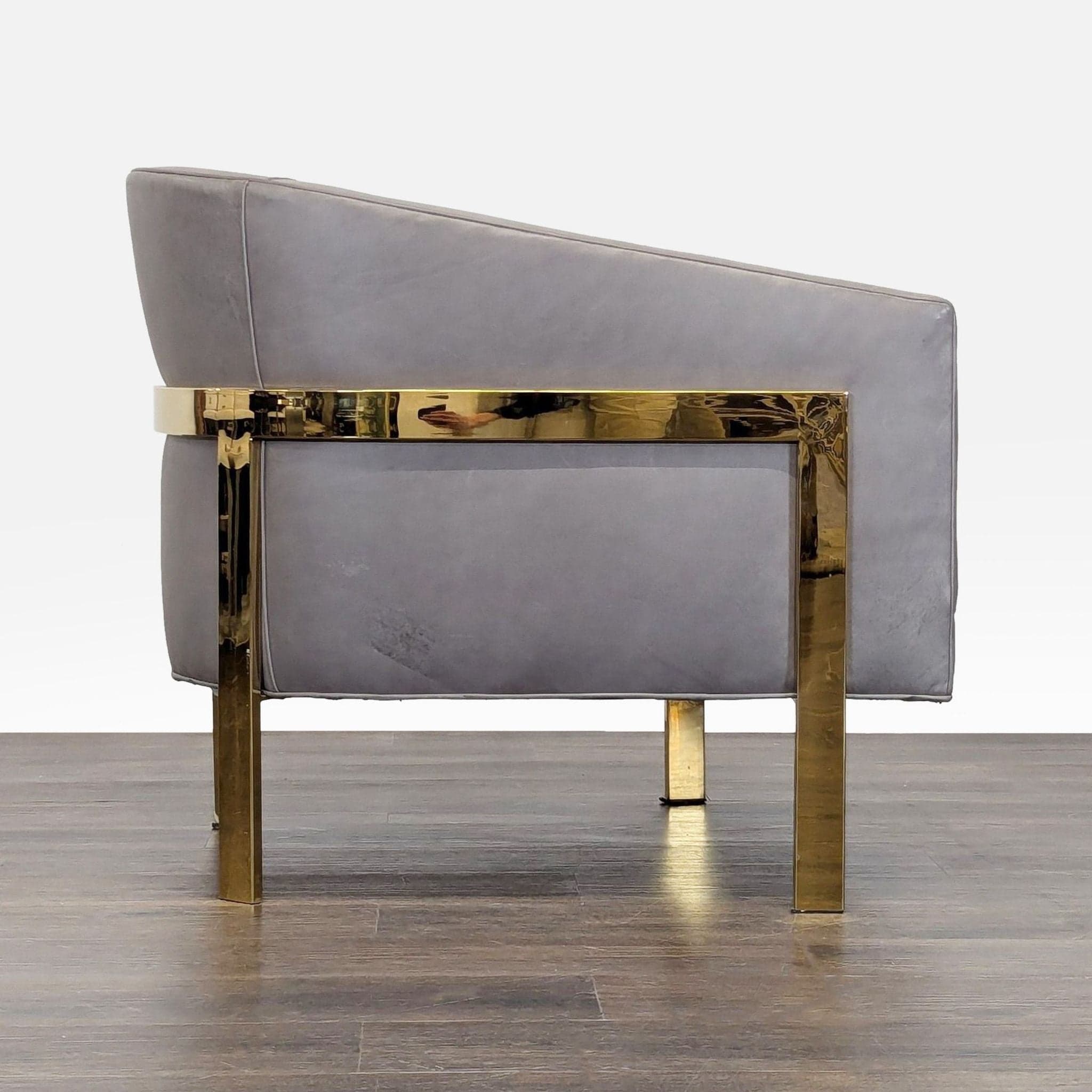 Restoration Hardware Reginald Modern Grey Leather Lounge Chair with Brass Frame - Thumbnail 7