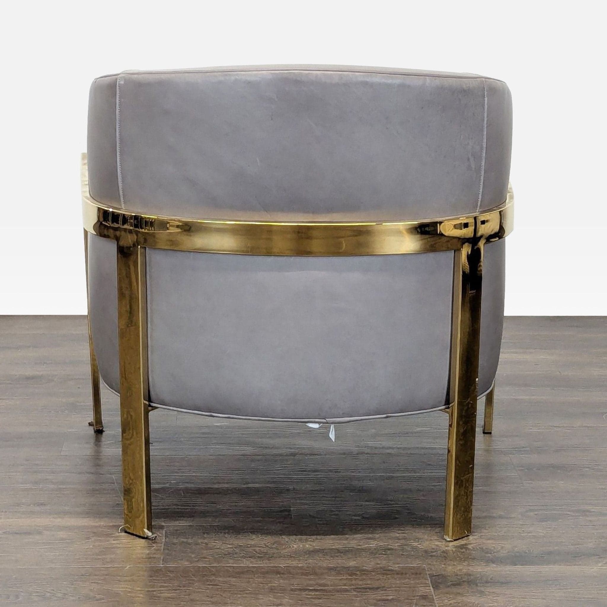 Restoration Hardware Reginald Modern Grey Leather Lounge Chair with Brass Frame - Thumbnail 8