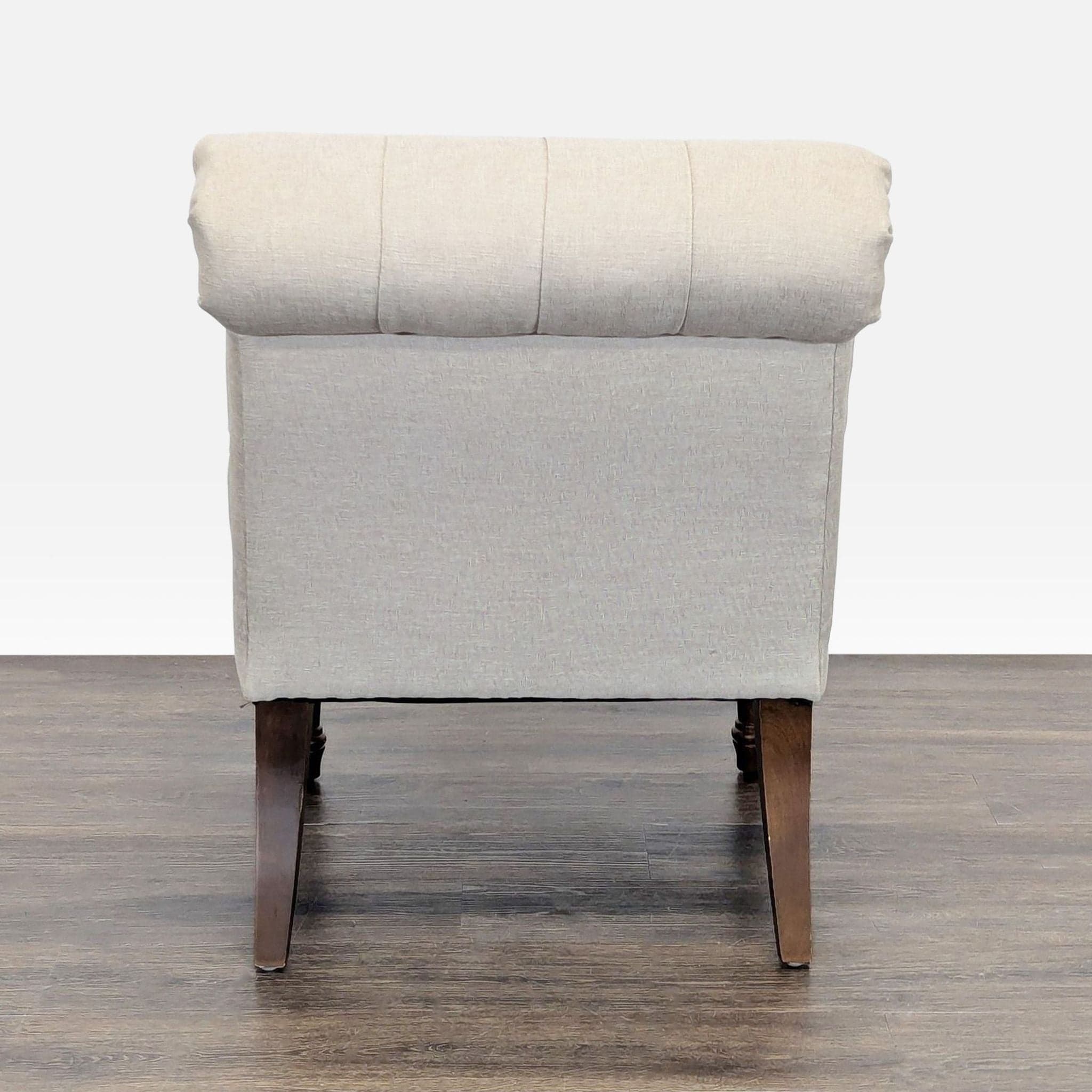 Beige Tufted Armless Lounge Chair with Wooden Legs - Thumbnail 7