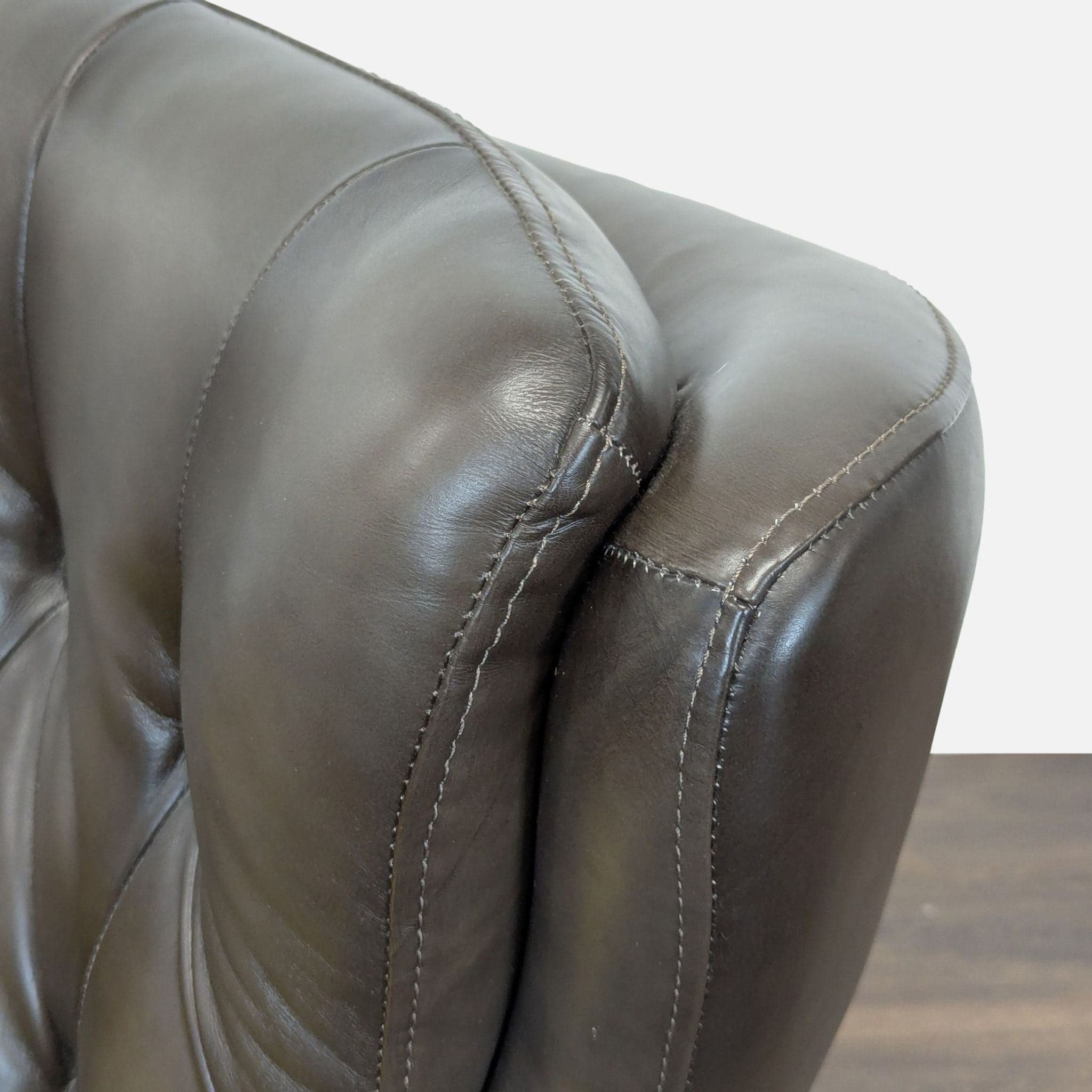 Pottery Barn Wells Modern Brown Leather Swivel Chair with Yellow Pillow - Thumbnail 4