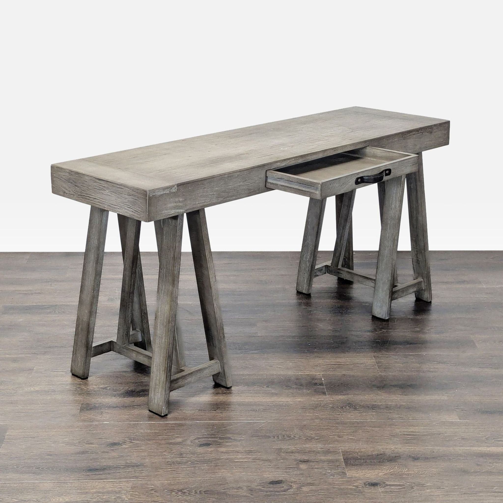 World Market Gray Wooden Desk with Sawhorse Legs - Thumbnail 2
