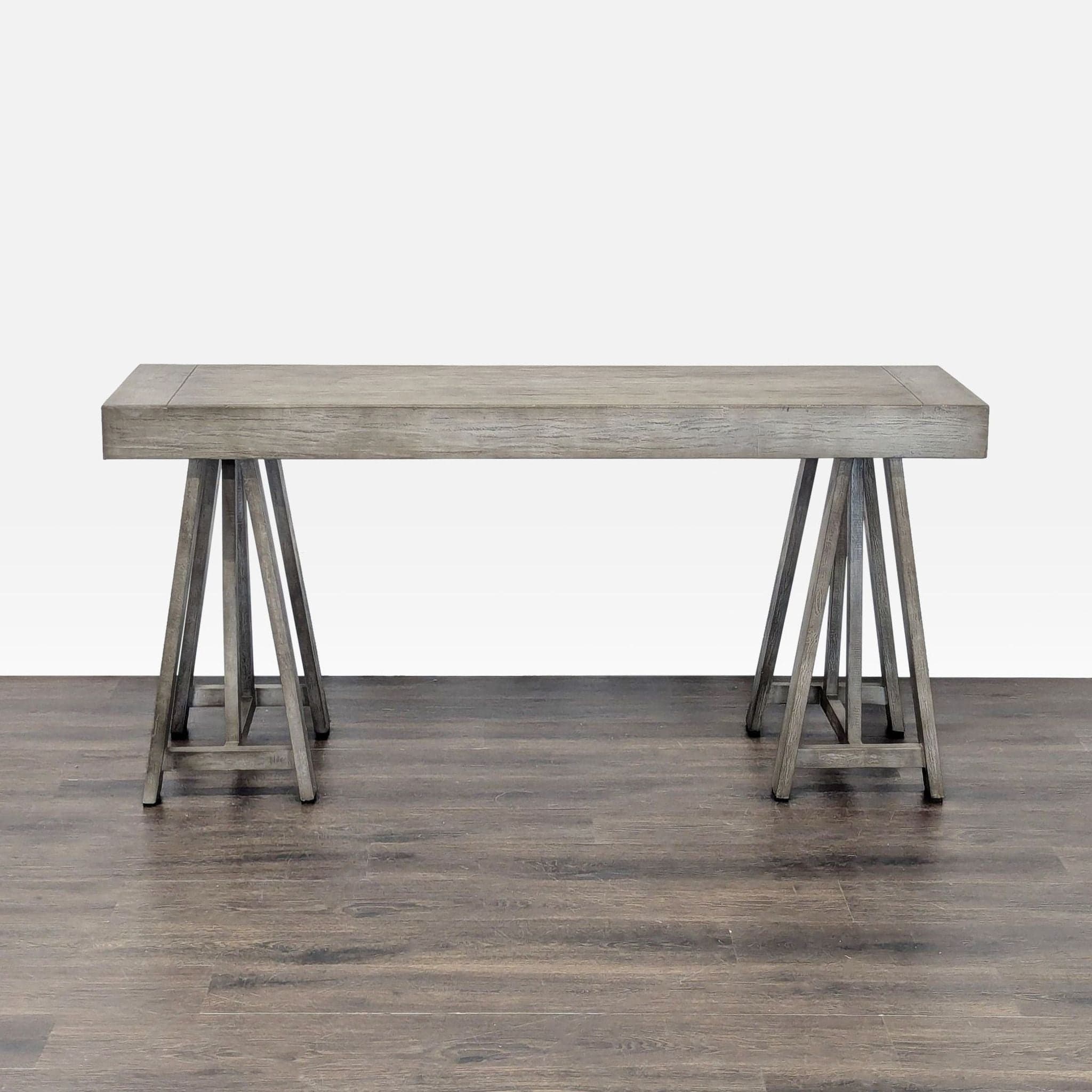 World Market Gray Wooden Desk with Sawhorse Legs - Thumbnail 4