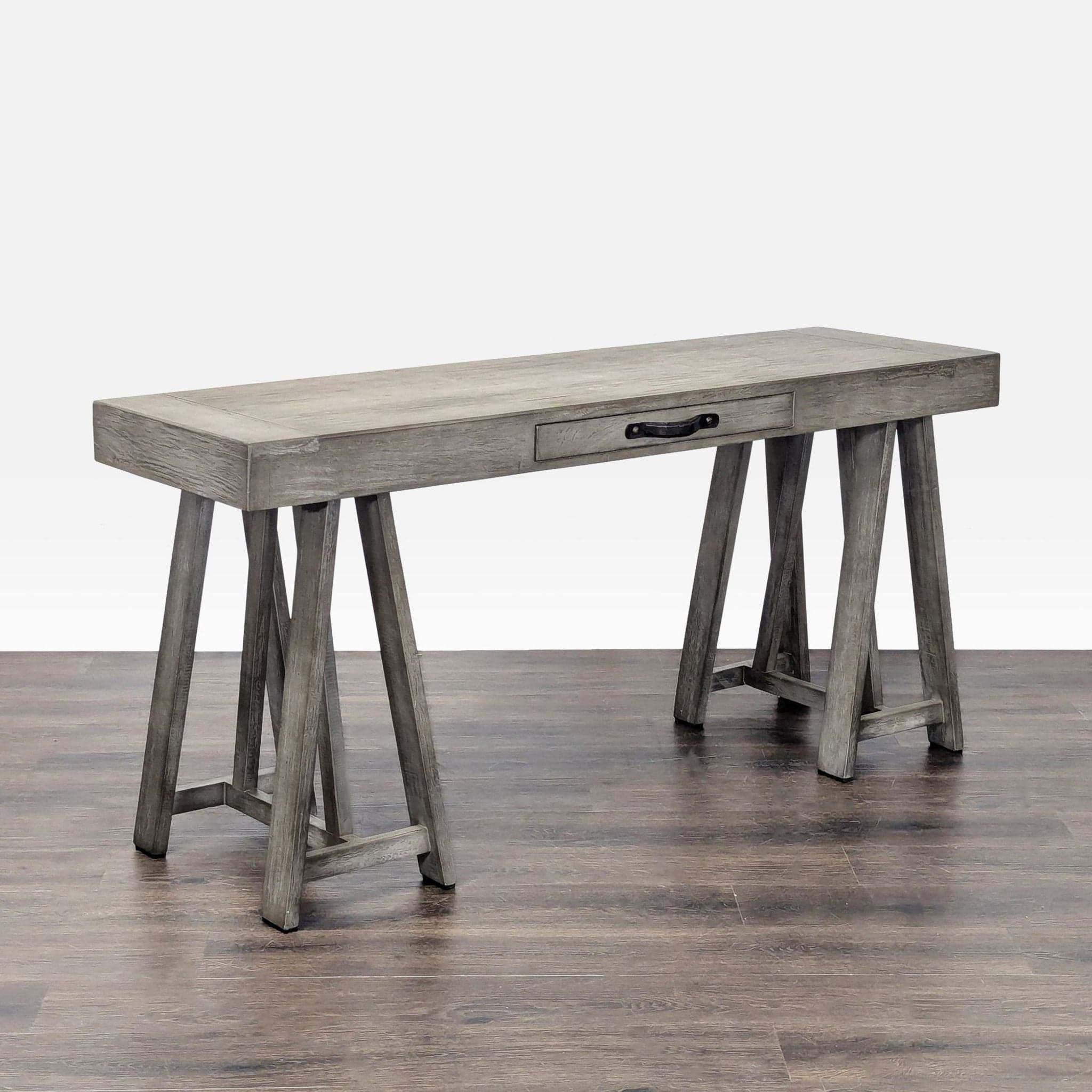 World Market Gray Wooden Desk with Sawhorse Legs - Thumbnail 9