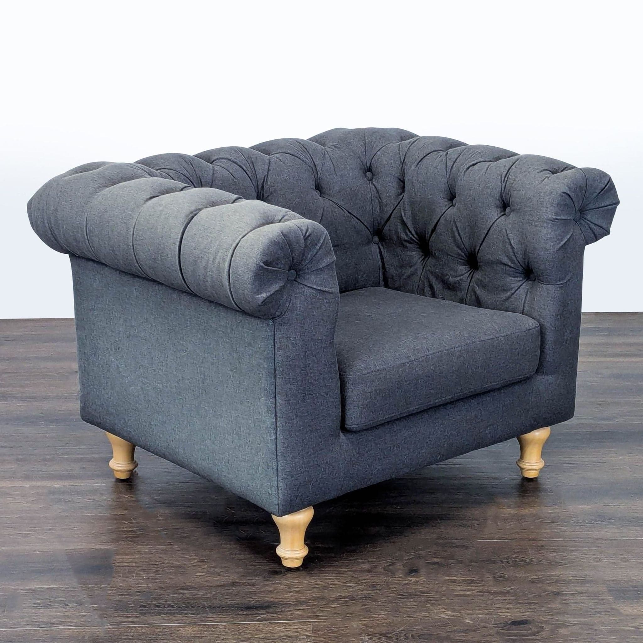 World Market Tufted Dark Gray Lounge Chair with Rolled Arms - Thumbnail 2