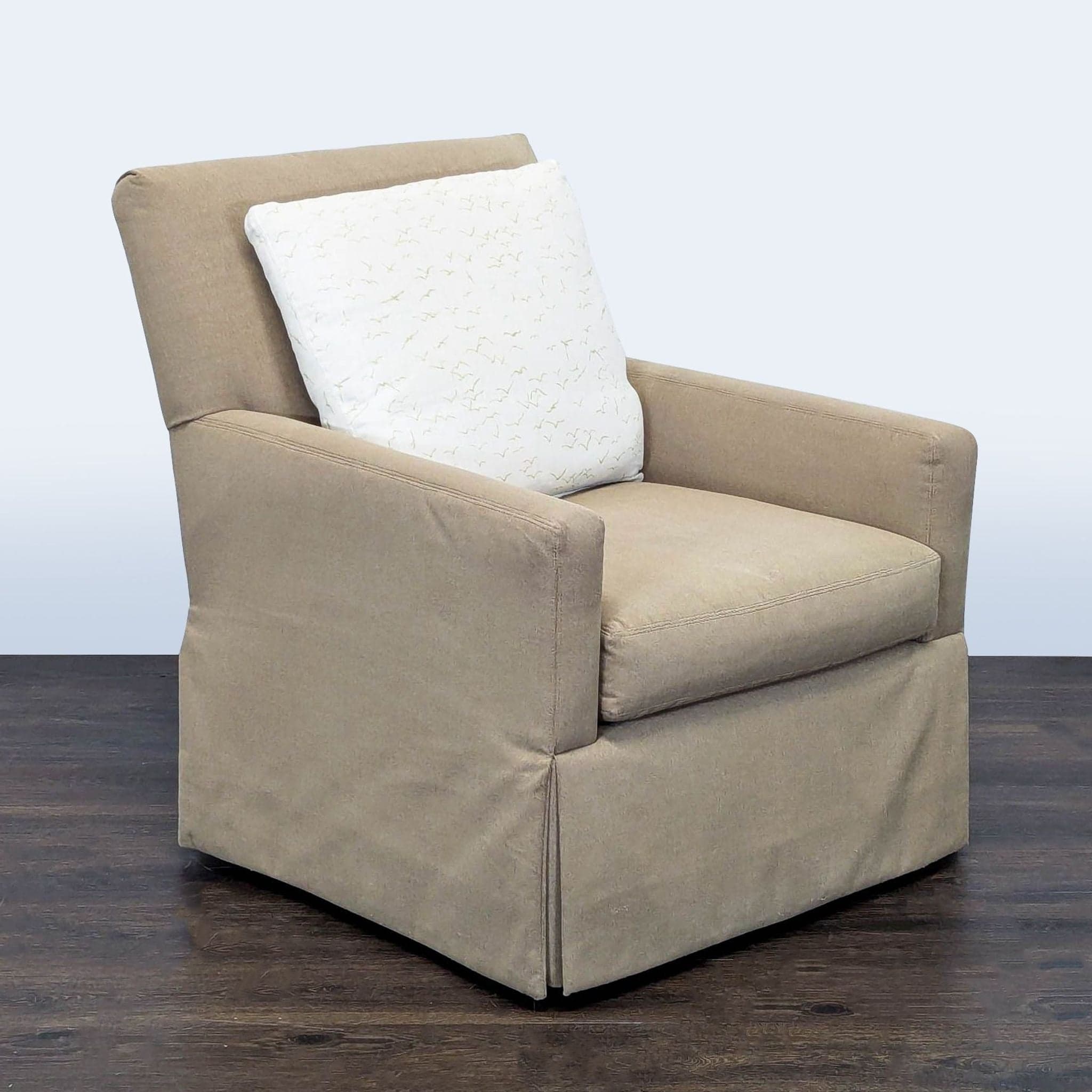 Lee Industries Beige Swivel Lounge Chair with Skirted Base and Accent Pillow - Thumbnail 3