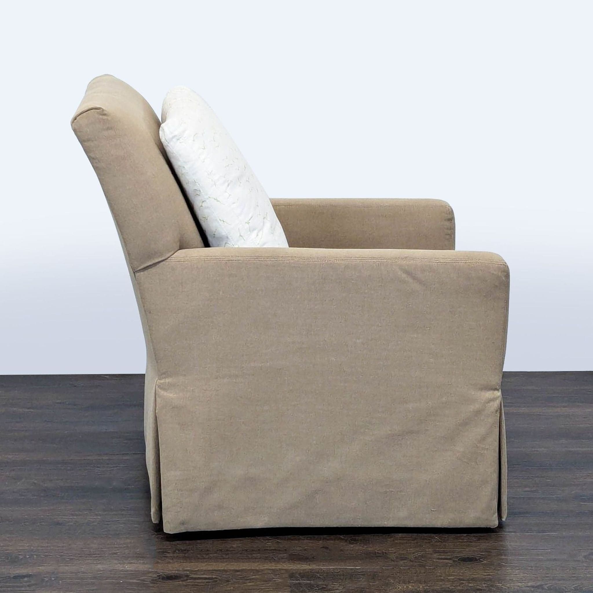 Lee Industries Beige Swivel Lounge Chair with Skirted Base and Accent Pillow - Thumbnail 2