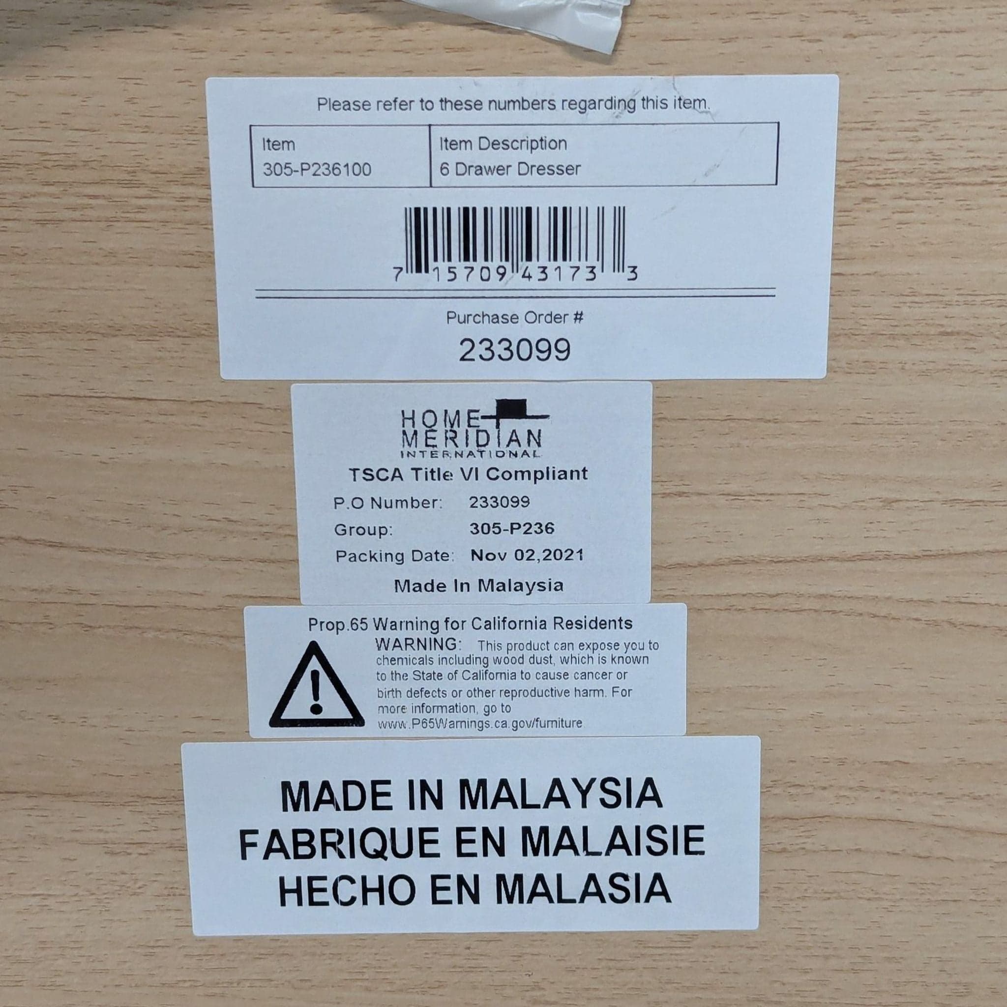 Home Meridian Modern 6-Drawer Dresser with Black Handles - Thumbnail 8