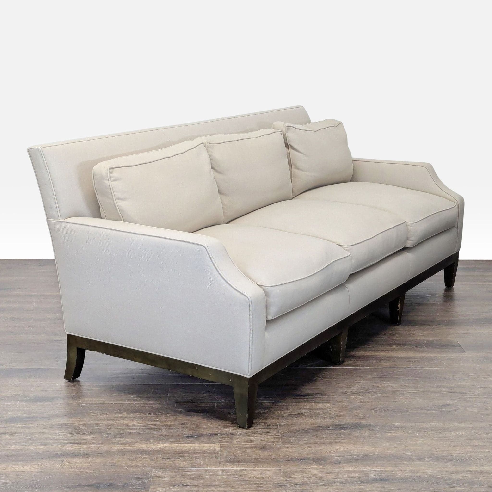 Modern 3-Seat Beige Sofa with Cushions and Sturdy Wooden Legs - Thumbnail 2