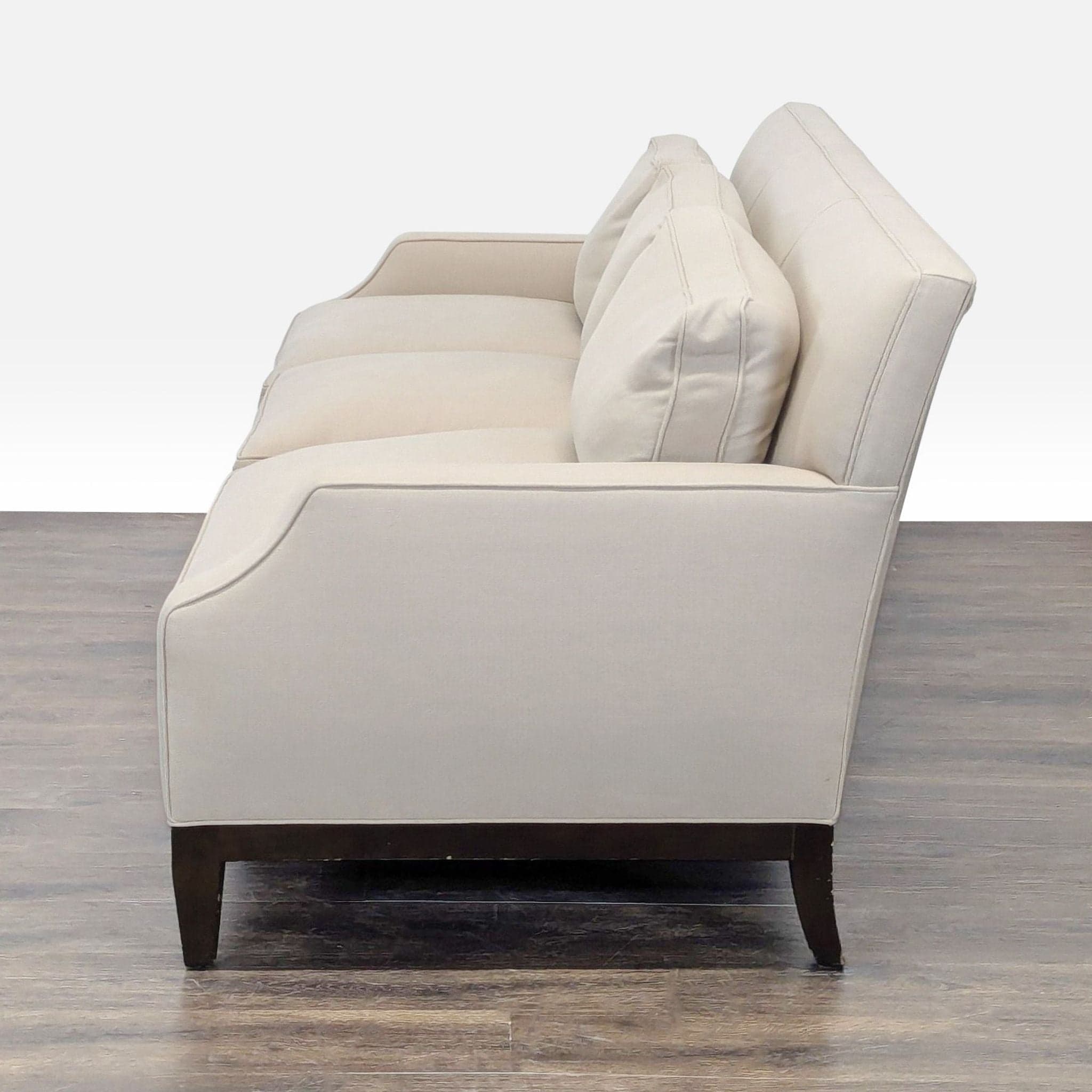 Modern 3-Seat Beige Sofa with Cushions and Sturdy Wooden Legs - Thumbnail 5