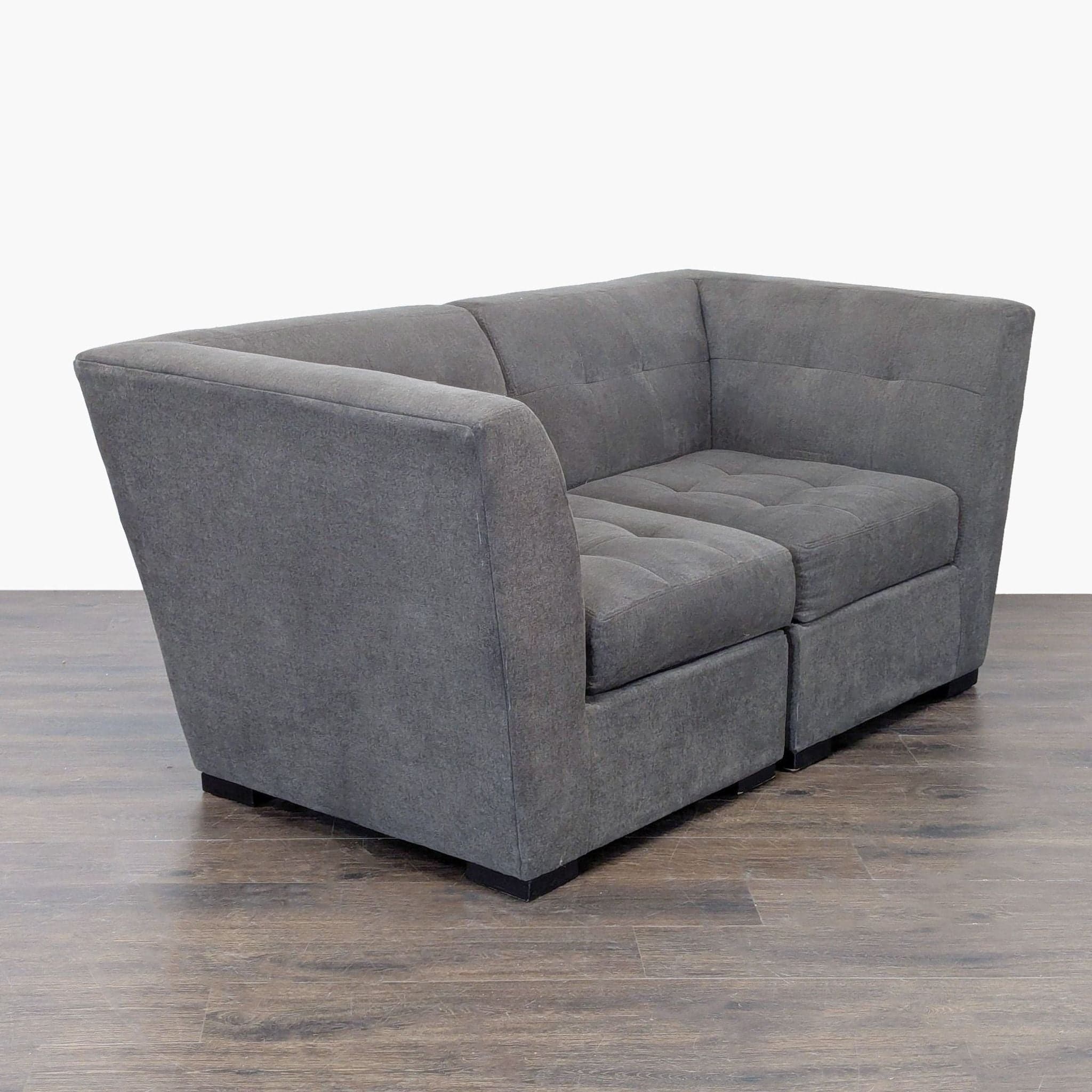 Modern Gray Fabric Loveseat with Tufted Cushions - Thumbnail 2