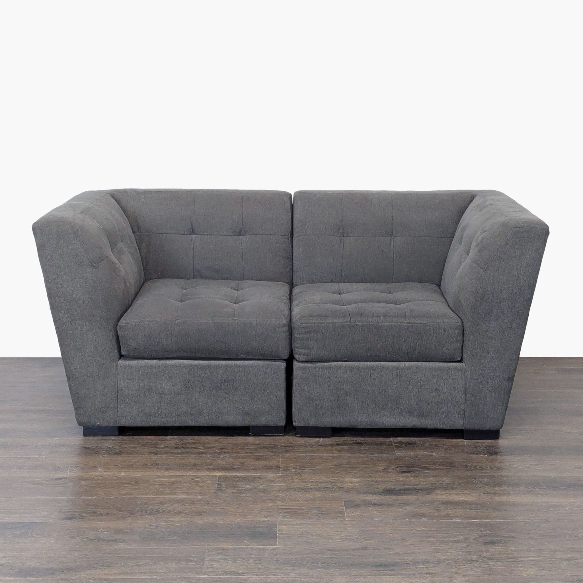 Modern Gray Fabric Loveseat with Tufted Cushions - Image 1