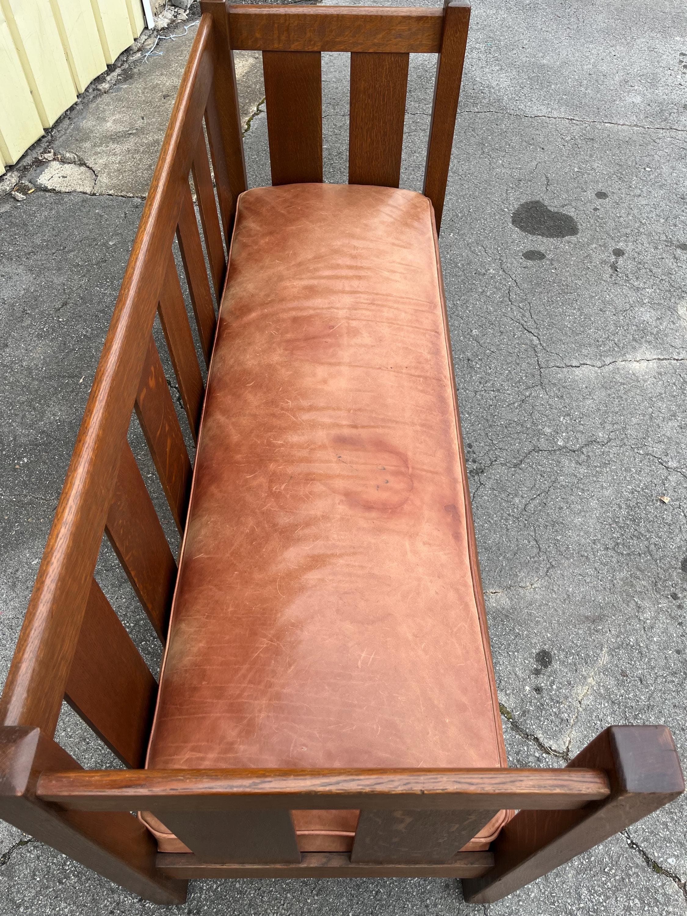 Early 20th Century L. & j.g. Stickley Model 216 Mission Oak Settle - Thumbnail 11