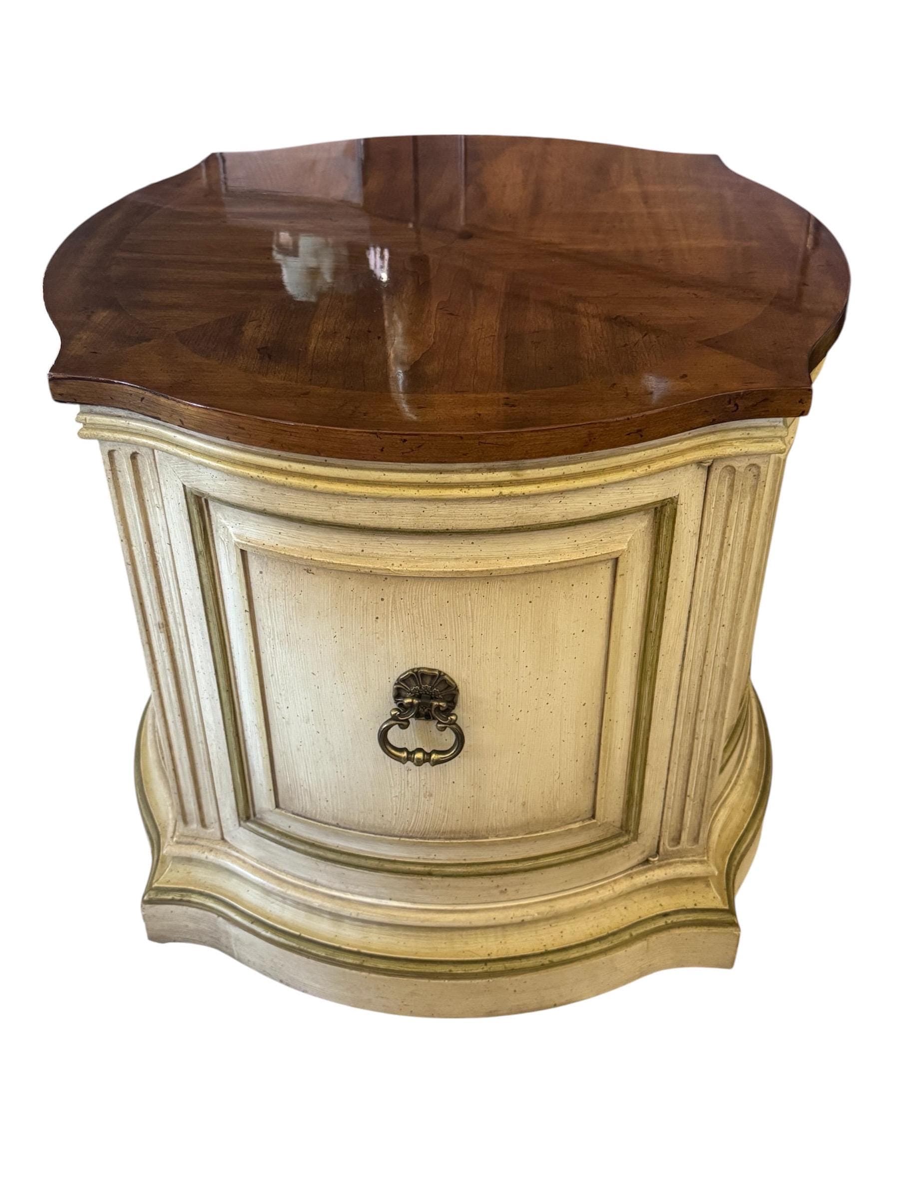 Vintage French Provincial Commode: Sunburst Top, Distressed Cream Accent