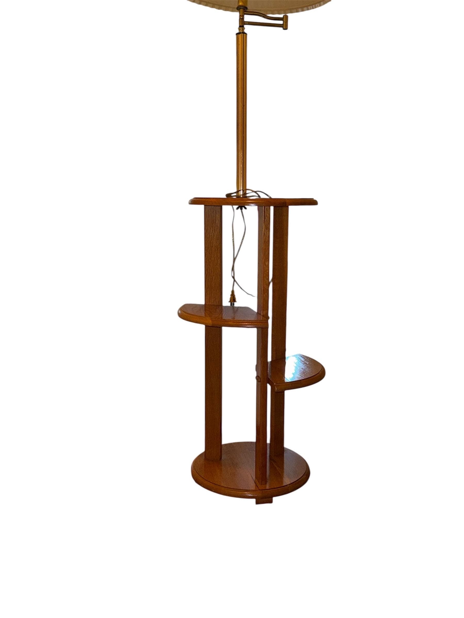 Vintage Anthony California Floor Lamp – Mid Century Oak Plant Stand, Swing Arm Lighting - Thumbnail 2