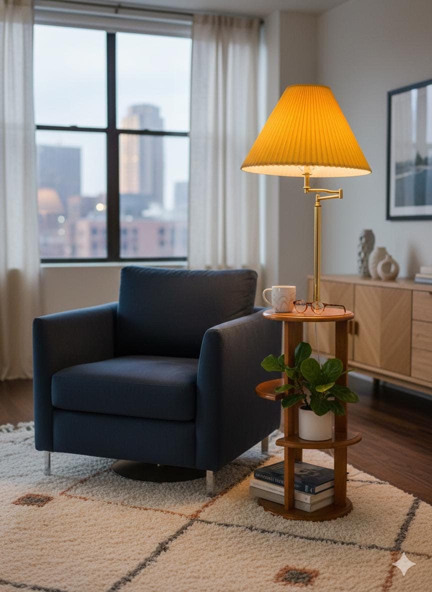 Vintage Anthony California Floor Lamp – Mid Century Oak Plant Stand, Swing Arm Lighting - Thumbnail 11