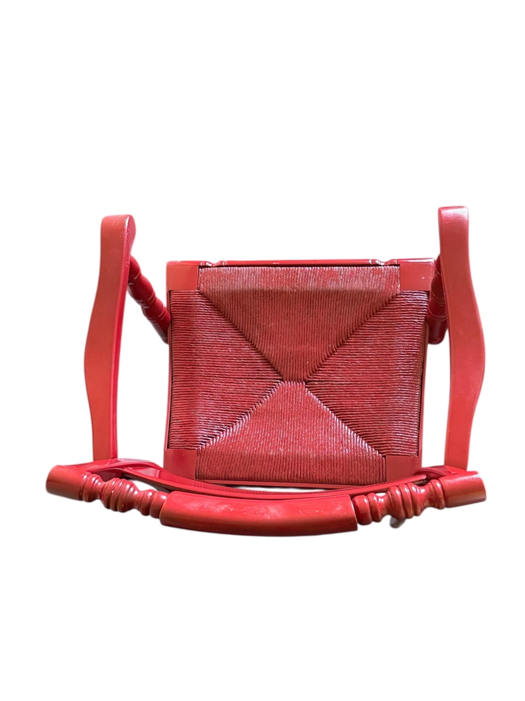 Vintage Hollywood Regency Red Lacquered Armchairs - Spindle Bobbin, Rush Seats - Thumbnail 10