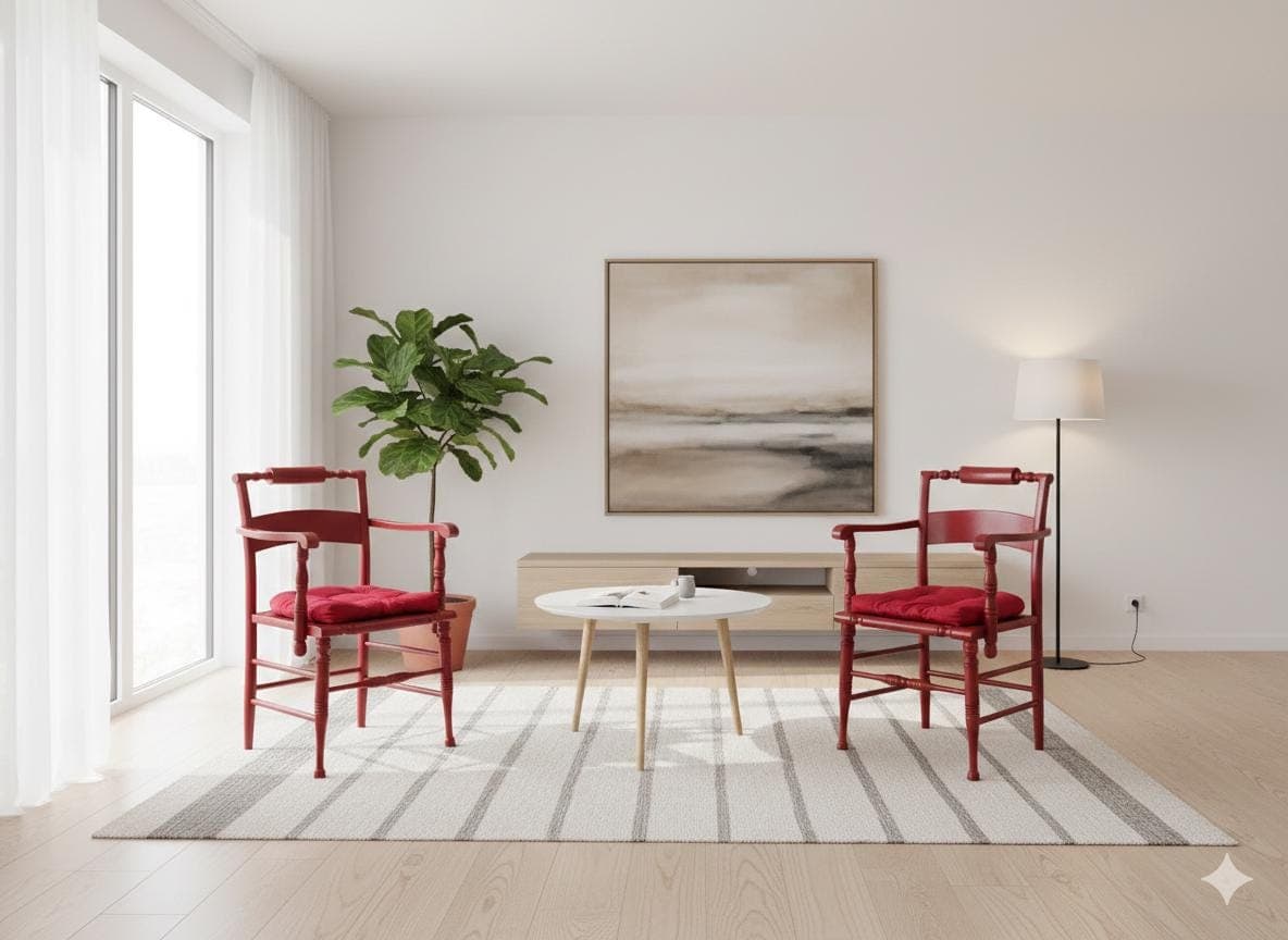 Vintage Hollywood Regency Red Lacquered Armchairs - Spindle Bobbin, Rush Seats - Thumbnail 14