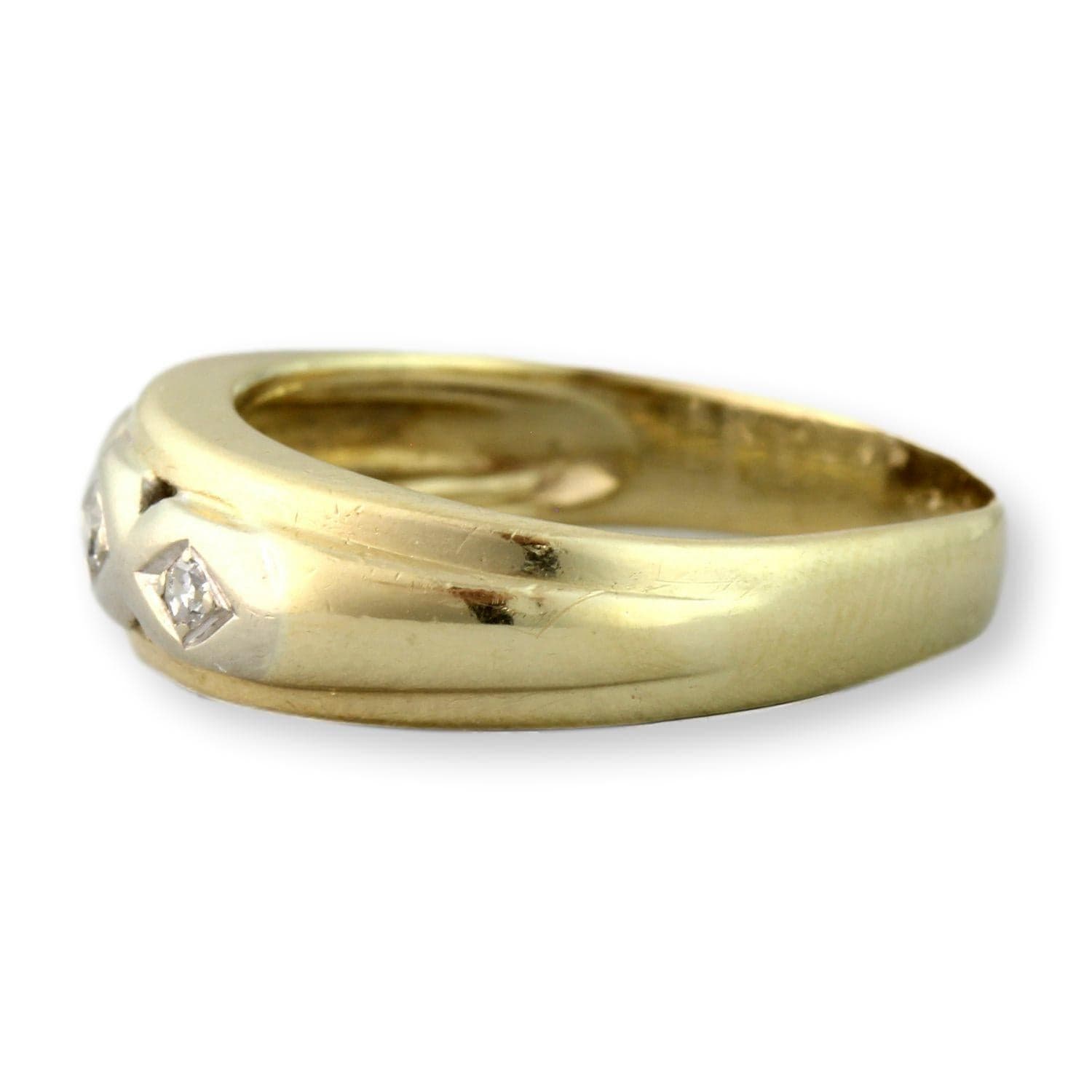 14K Two-Tone Gold Three-Stone Diamond Men's Band - Size 8.25" - Thumbnail 2