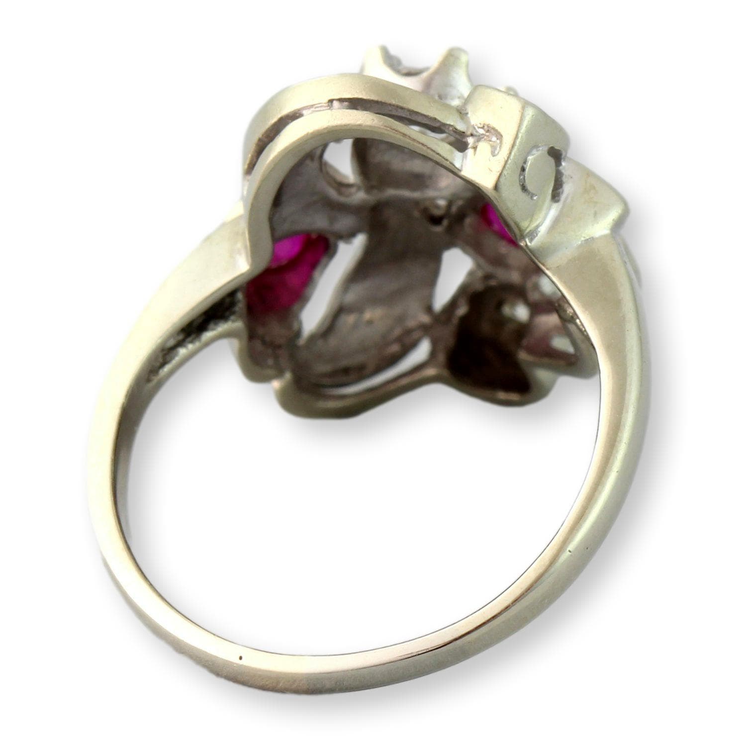 Old European & Old Mine Cut Diamonds - 14K White Gold Ribbon Ring - Size 7.75 - Thumbnail 4