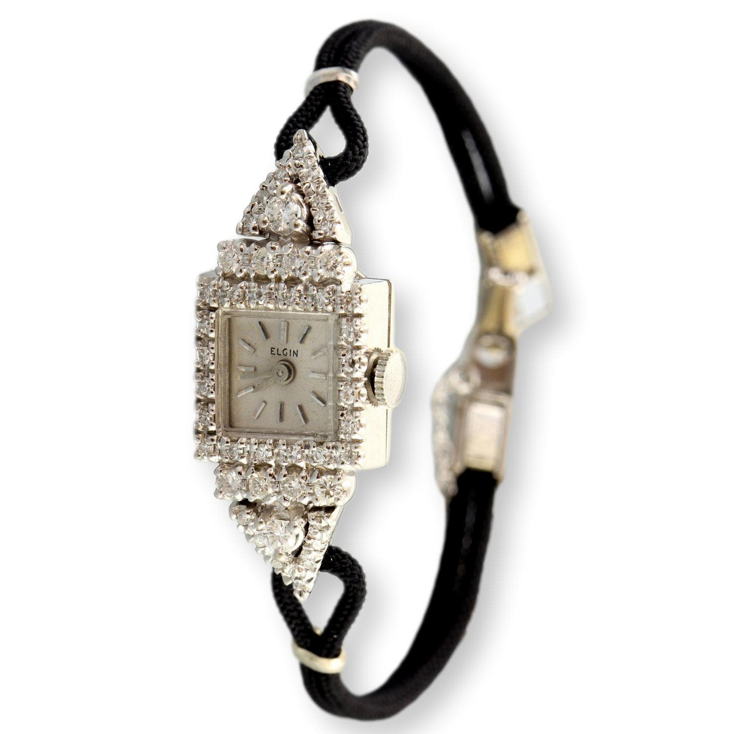 1950s Elgin 14K Gold .75ctw Diamond Watch - Swiss 17J Wind-Up - Size 7 - 7.25 - Image 1