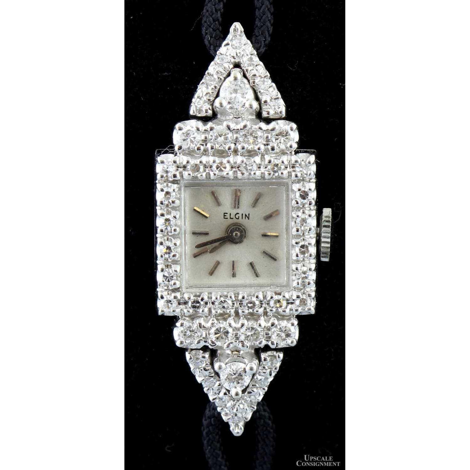 1950s Elgin 14K Gold .75ctw Diamond Watch - Swiss 17J Wind-Up - Size 7 - 7.25 - Thumbnail 2