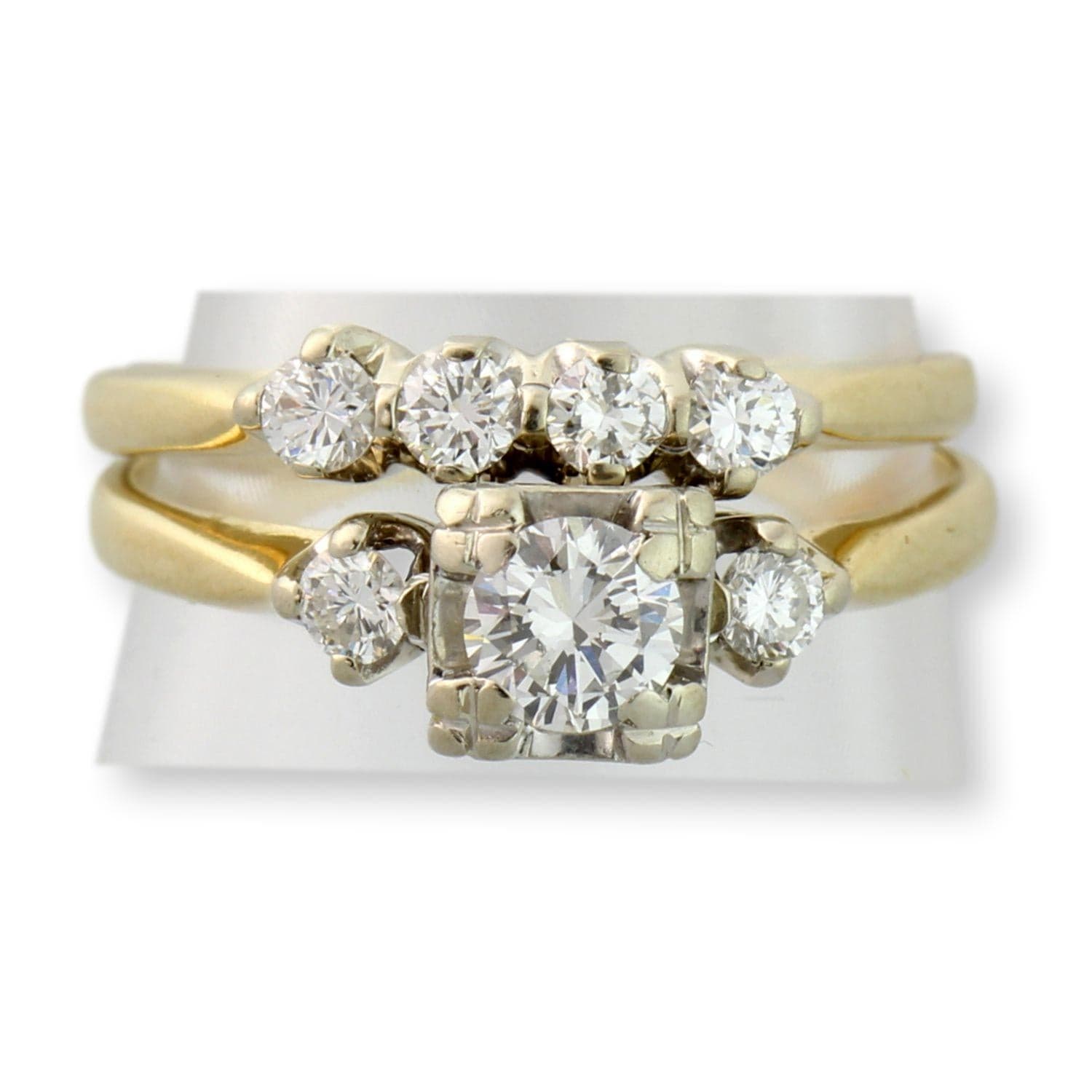 Vintage 14K Diamond Engagement & Wedding Band Set - Size 7.25 - Thumbnail 2