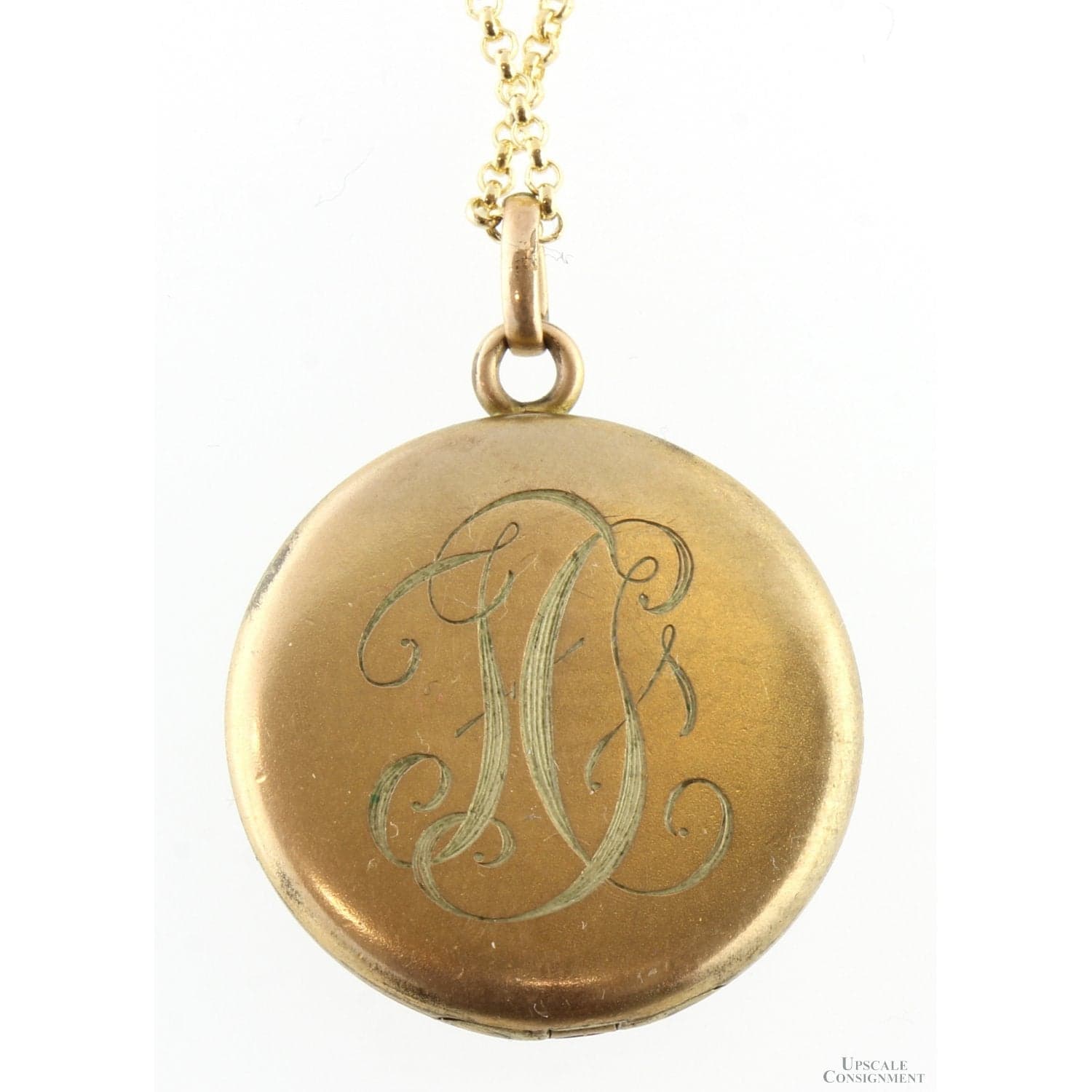 Gold-Tone Locket - Tri-Color Floral Motif & Script Monogram - 1" x 1" - Thumbnail 2