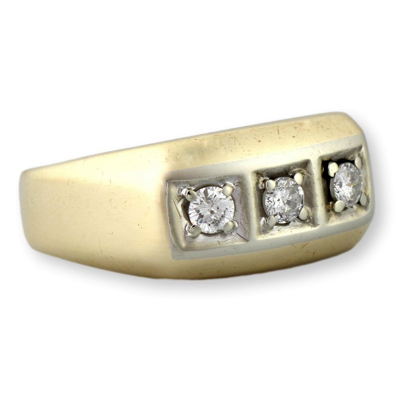 Vintage 10K Gold Three-Stone .43ctw Diamond Men’s Ring - Size 11.5 - Image 1