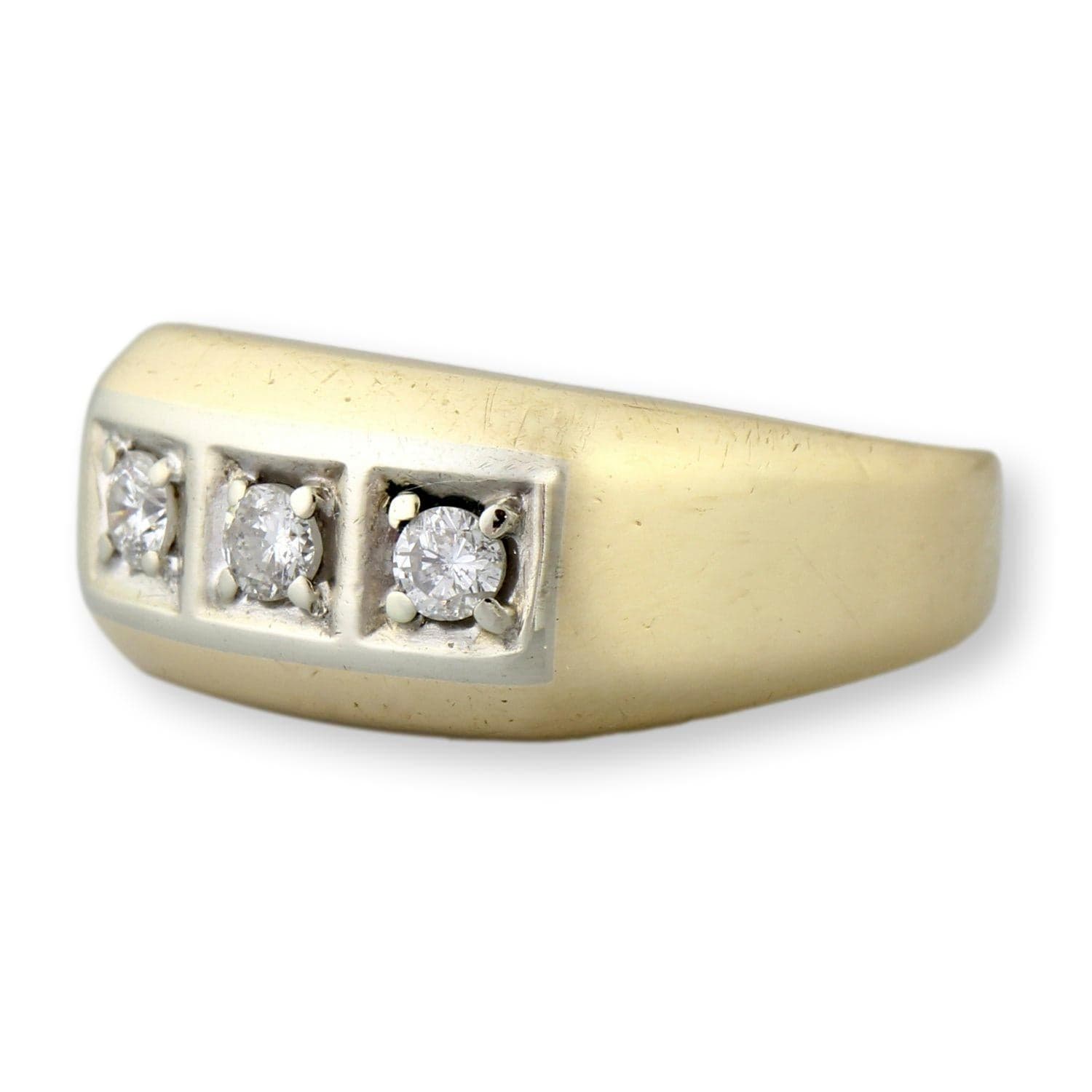 Vintage 10K Gold Three-Stone .43ctw Diamond Men’s Ring - Size 11.5 - Thumbnail 3
