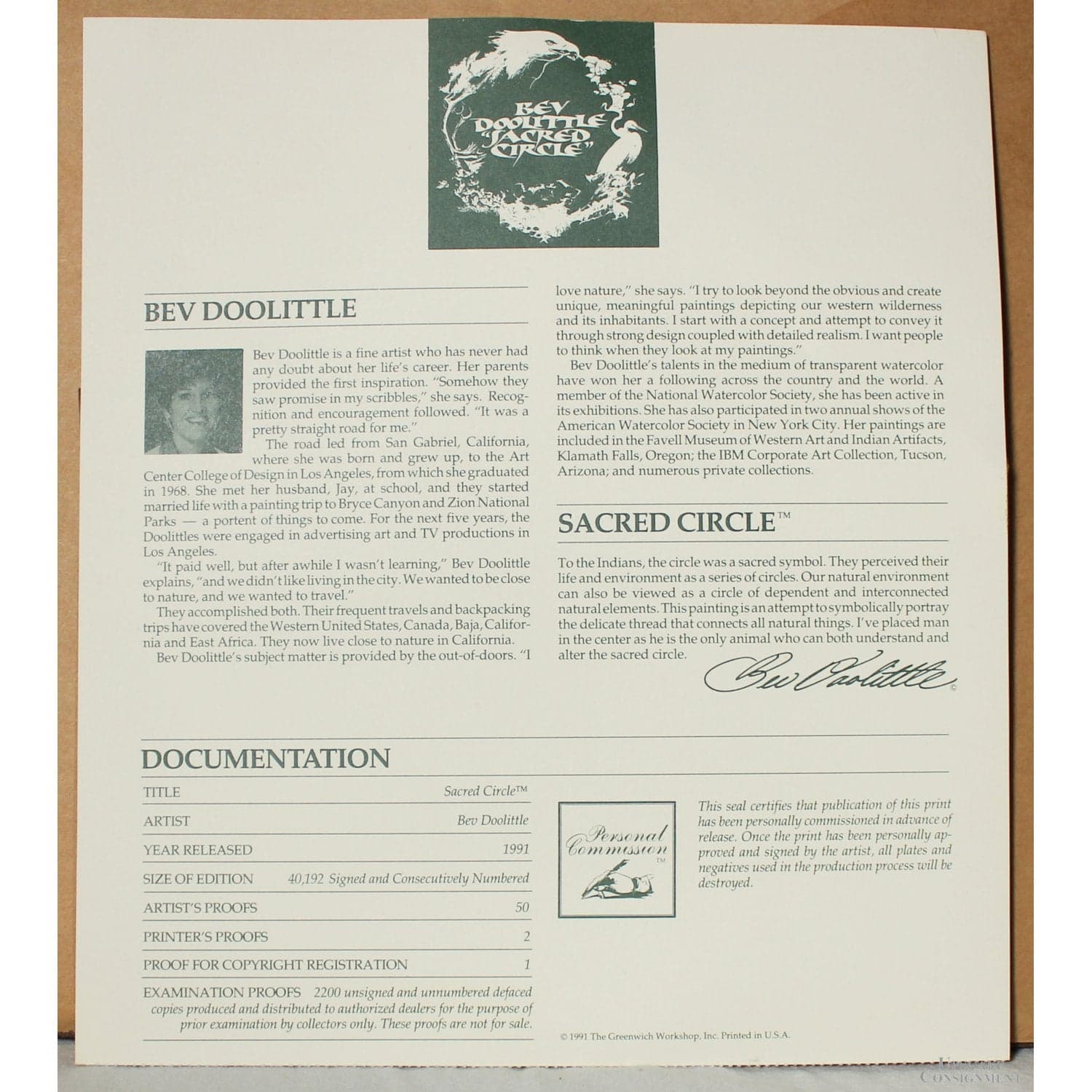 Framed Signed Limited Edition Print "Sacred Circle" by Bev Doolittle - Thumbnail 5