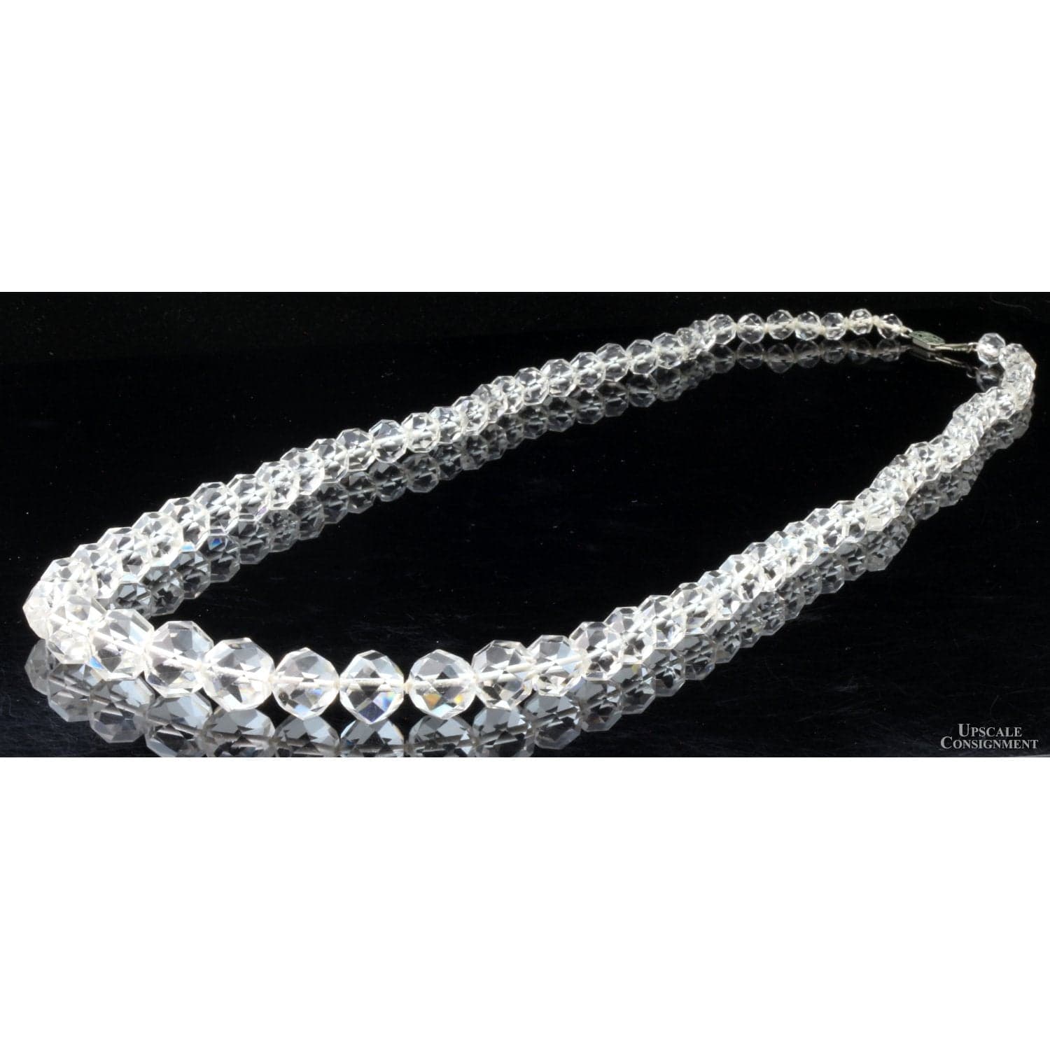 Hand Faceted Graduated Rock Crystal Quartz Bead Necklace - 28 in - Image 1