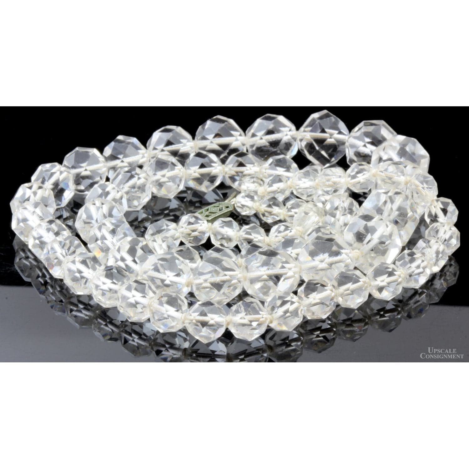 Hand Faceted Graduated Rock Crystal Quartz Bead Necklace - 28 in - Thumbnail 2