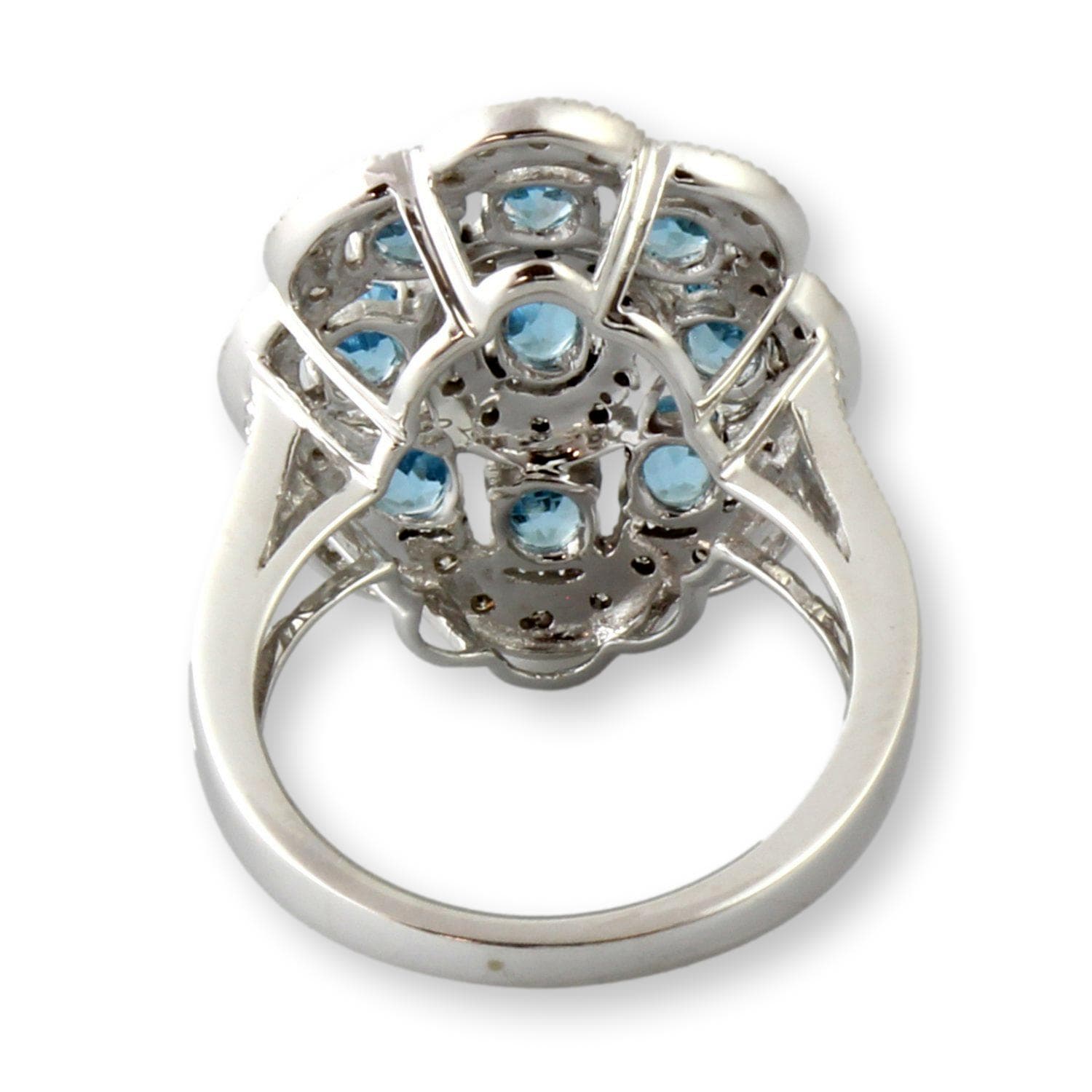 Blue Topaz & Diamond Cluster Ring in 10K White Gold - Size 7 - Thumbnail 4