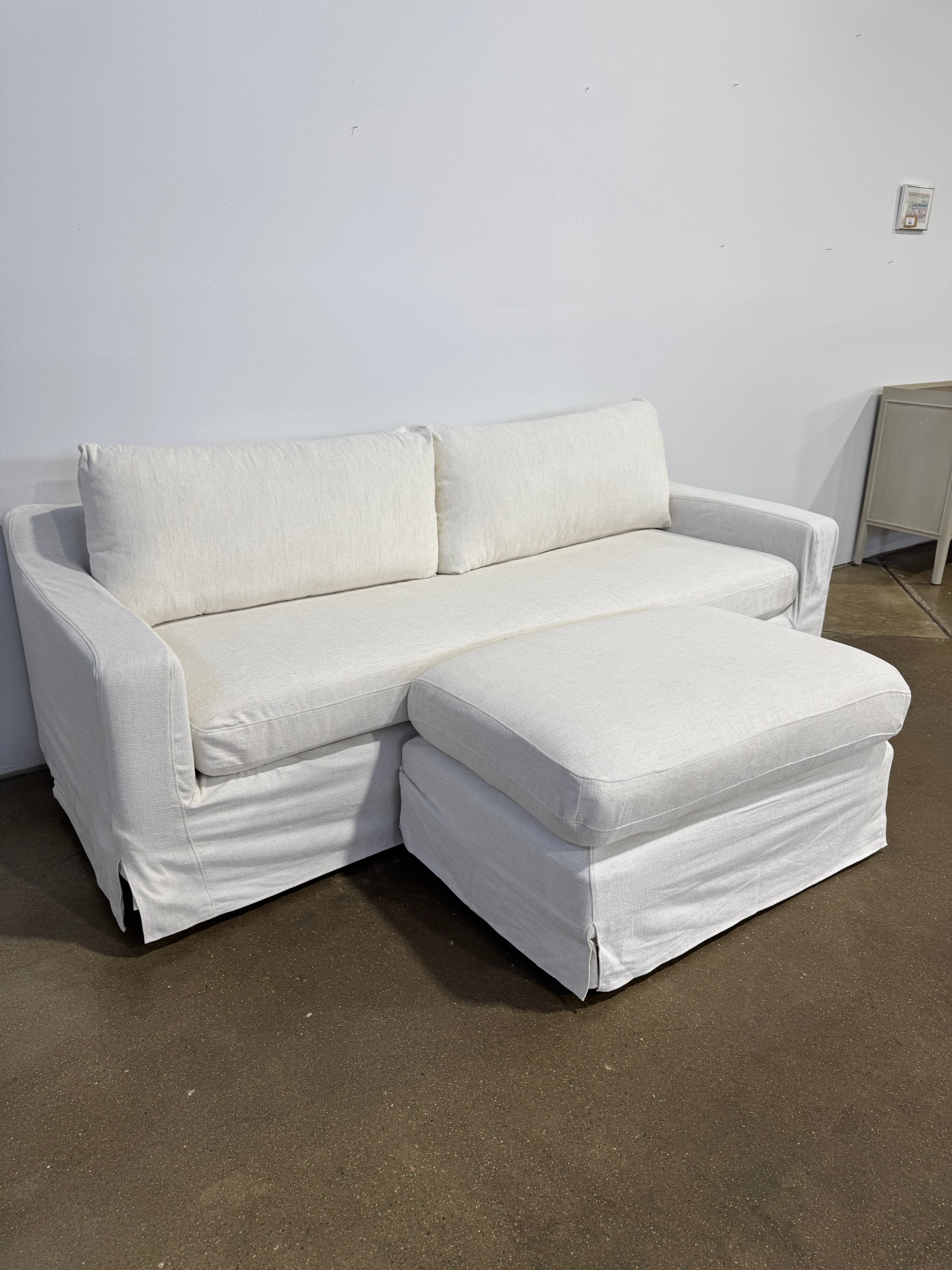 Interior Define Sloan Slipcovered Sofa w/ Ottoman - Image 1