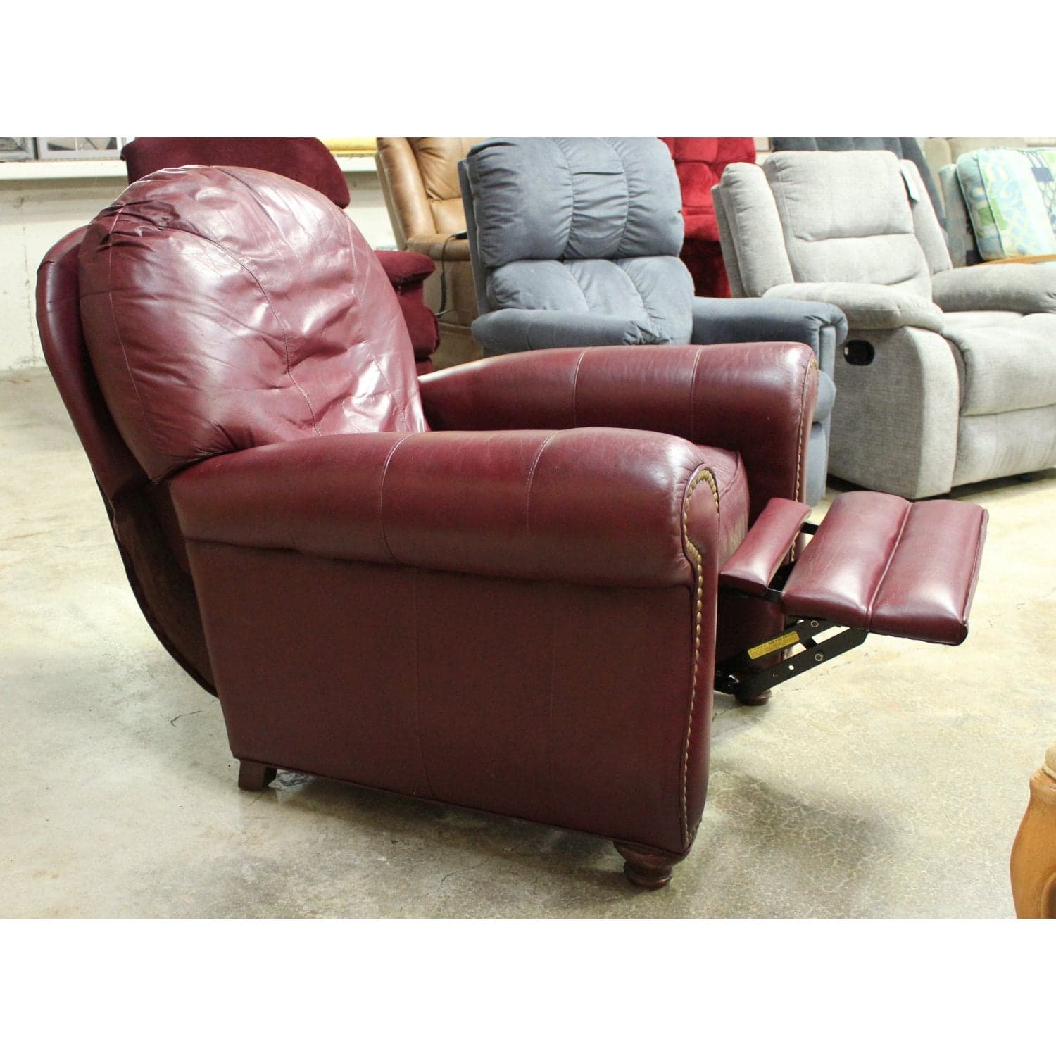 Bradington Young Burgundy Leather Recliner - Burgundy - Thumbnail 4