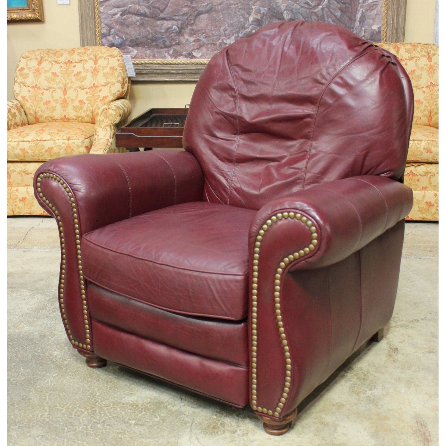 Bradington Young Burgundy Leather Recliner - Burgundy - Thumbnail 3
