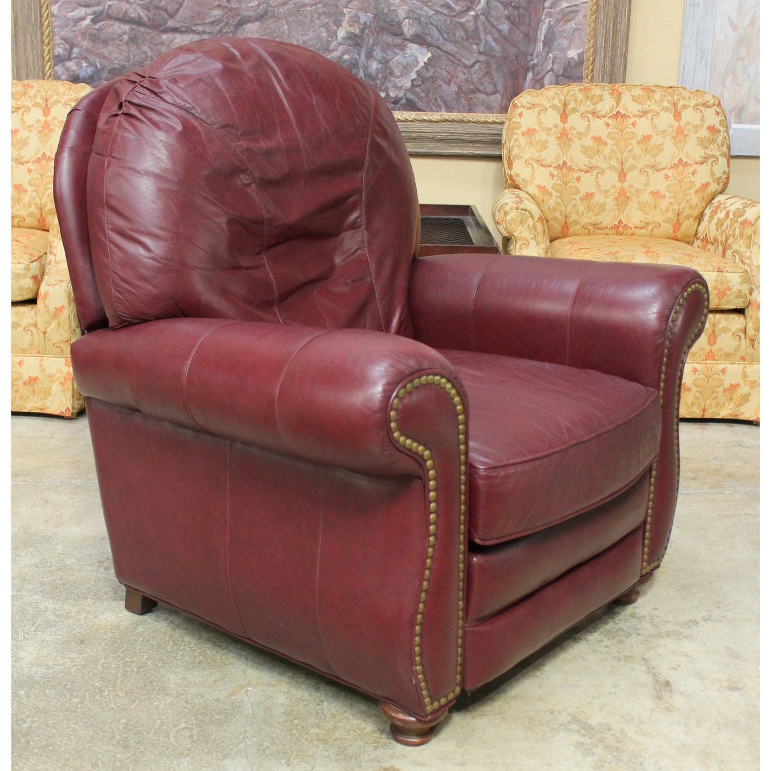 Bradington Young Burgundy Leather Recliner - Burgundy - Thumbnail 2