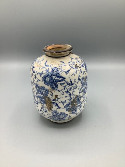 *NEW* Short Terracotta Vase with Blue & White Pattern - Image 1