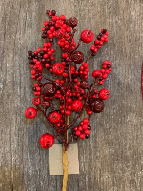 *NEW* 15.5" HW Mixed Styro Berry Pick - Red/Burgundy - Image 1