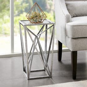 *NEW* Zee Angular Mirror Accent Table in Silver - Image 1