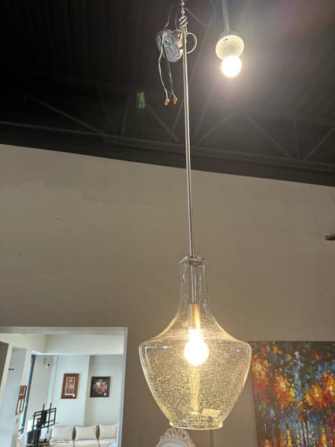 Silver Pendant With Glass Light Fixture And 14" Extension - Image 1
