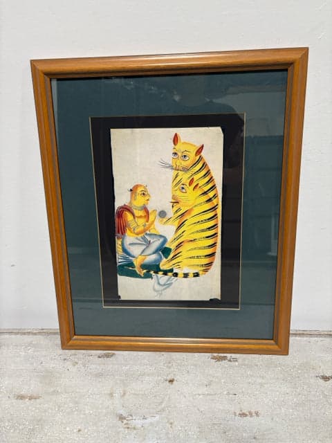 "Brahmin Kneeling In Front Of Two Tigers" Print In Wood Frame - Image 1
