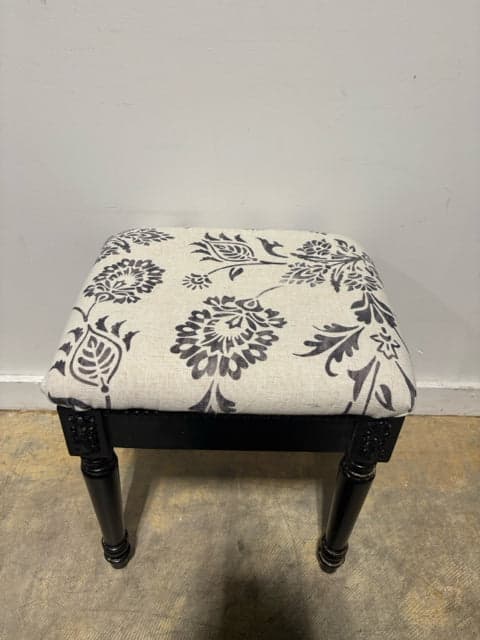 Black Wood Ottoman With Upholstered Top - Image 1