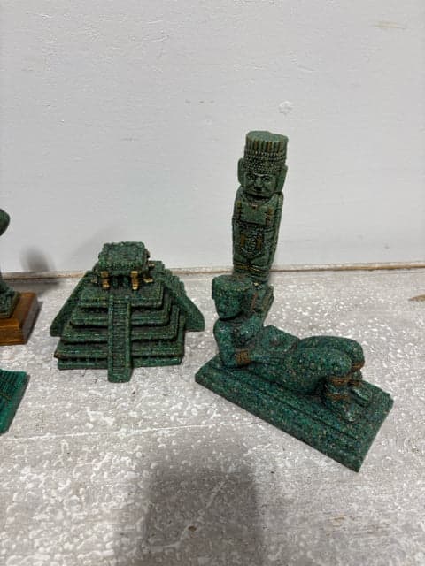 Set Of 9 Aztec And Mayan Inspired Green Sculptures - Thumbnail 3