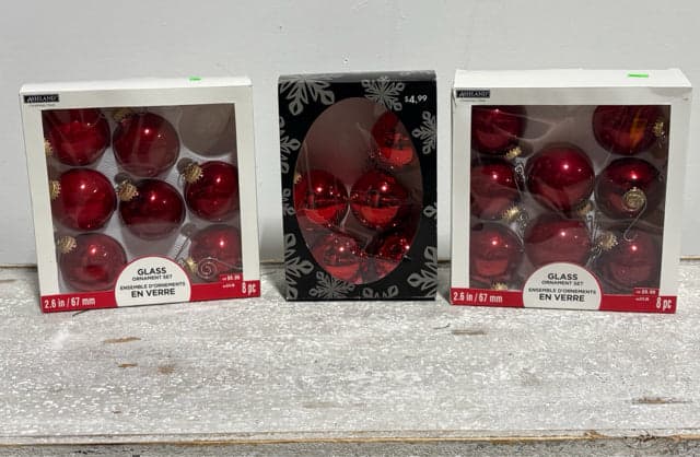 Set Of Red Glossy Ball Ornaments - Image 1