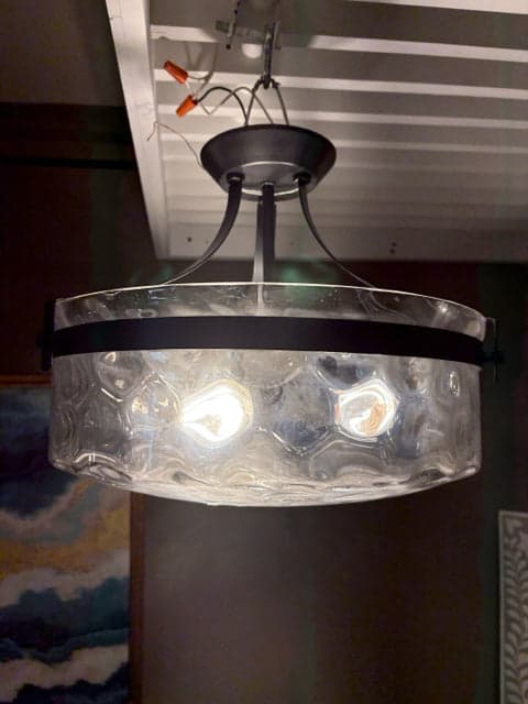 Dimpled Glass Chandelier WIth Black Metal Detail - Image 1