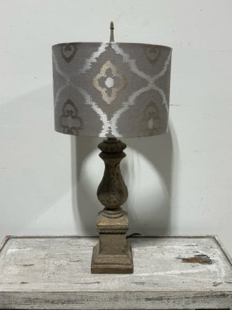 Silver & Gold Painted Table Lamp With Damask Shade - Image 1